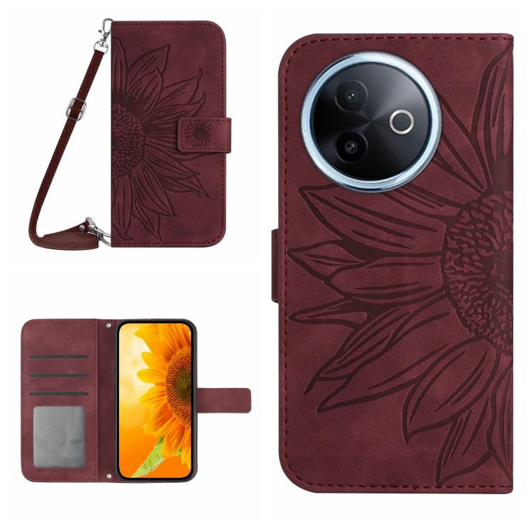 Skin Feel Custodia per telefono in pelle con flip in rilievo Sun Flower con cordino, For vivo Y39 5G Global, For vivo V50 Lite 5G