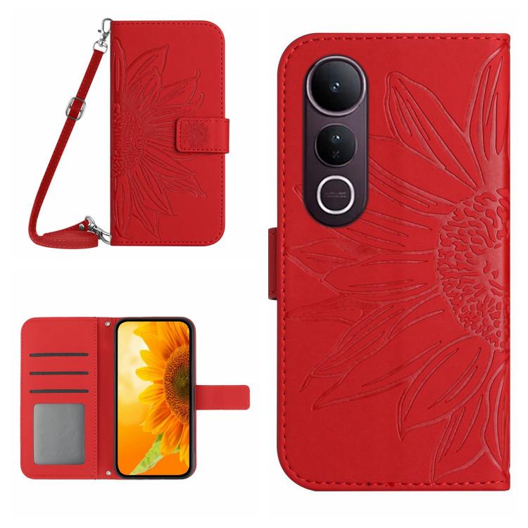Skin Feel Custodia per telefono in pelle con flip in rilievo Sun Flower con cordino, For vivo Y39 5G Global, For vivo V50 Lite 5G
