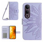 Skin Feel Custodia per telefono in pelle con flip in rilievo Sun Flower con cordino, For vivo Y39 5G Global, For vivo V50 Lite 5G