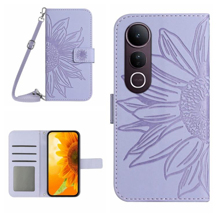 Skin Feel Custodia per telefono in pelle con flip in rilievo Sun Flower con cordino, For vivo Y39 5G Global, For vivo V50 Lite 5G