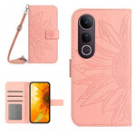 Skin Feel Custodia per telefono in pelle con flip in rilievo Sun Flower con cordino, For vivo Y39 5G Global, For vivo V50 Lite 5G