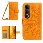 Skin Feel Custodia per telefono in pelle con flip in rilievo Sun Flower con cordino, For vivo Y39 5G Global, For vivo V50 Lite 5G