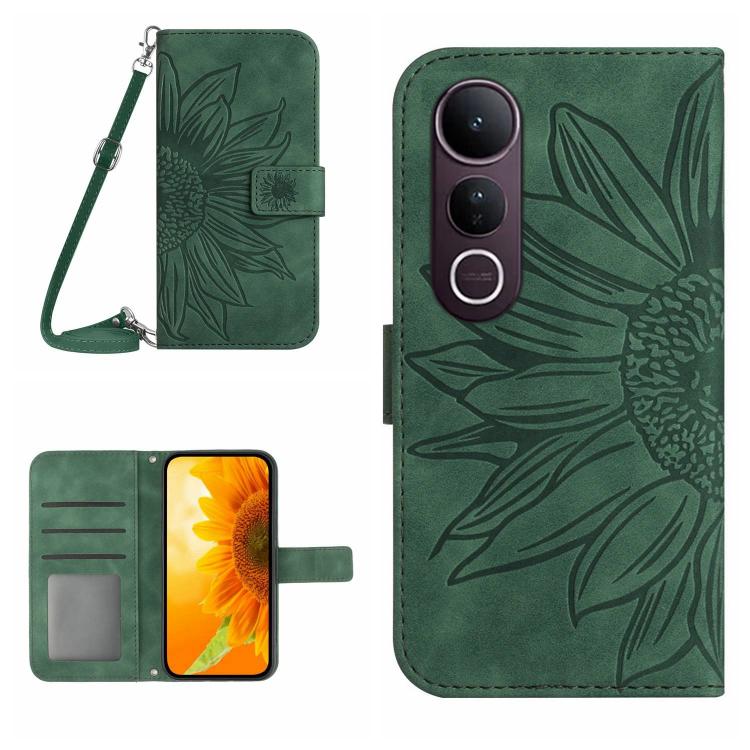 Skin Feel Custodia per telefono in pelle con flip in rilievo Sun Flower con cordino, For vivo Y39 5G Global, For vivo V50 Lite 5G