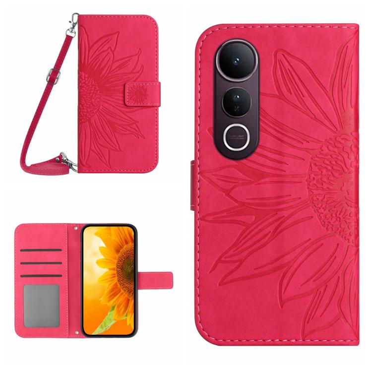 Skin Feel Custodia per telefono in pelle con flip in rilievo Sun Flower con cordino, For vivo Y39 5G Global, For vivo V50 Lite 5G