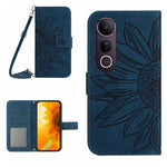 Skin Feel Custodia per telefono in pelle con flip in rilievo Sun Flower con cordino, For vivo Y39 5G Global, For vivo V50 Lite 5G