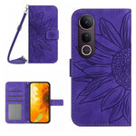 Skin Feel Custodia per telefono in pelle con flip in rilievo Sun Flower con cordino, For vivo Y39 5G Global, For vivo V50 Lite 5G