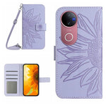 Skin Feel Custodia per telefono in pelle con flip in rilievo Sun Flower con cordino, For vivo V50 5G Global, For vivo Y03 4G