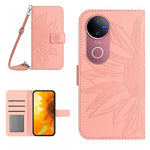 Skin Feel Custodia per telefono in pelle con flip in rilievo Sun Flower con cordino, For vivo V50 5G Global, For vivo Y03 4G