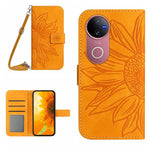 Skin Feel Custodia per telefono in pelle con flip in rilievo Sun Flower con cordino, For vivo V50 5G Global, For vivo Y03 4G