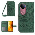 Skin Feel Custodia per telefono in pelle con flip in rilievo Sun Flower con cordino, For vivo V50 5G Global, For vivo Y03 4G