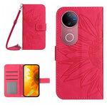 Skin Feel Custodia per telefono in pelle con flip in rilievo Sun Flower con cordino, For vivo V50 5G Global, For vivo Y03 4G