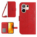 Skin Feel Custodia per telefono in pelle con flip in rilievo Sun Flower con cordino, For vivo V60 Lite 5G, For vivo V60 5G