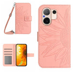 Skin Feel Custodia per telefono in pelle con flip in rilievo Sun Flower con cordino, For vivo V60 Lite 5G, For vivo V60 5G