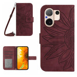 Skin Feel Custodia per telefono in pelle con flip in rilievo Sun Flower con cordino, For vivo V60 Lite 5G, For vivo V60 5G