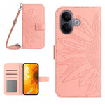 Skin Feel Custodia per telefono in pelle con flip in rilievo Sun Flower con cordino, For vivo V60 Lite 5G, For vivo V60 5G