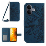 Skin Feel Custodia per telefono in pelle con flip in rilievo Sun Flower con cordino, For vivo V60 Lite 5G, For vivo V60 5G
