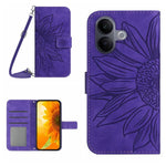 Skin Feel Custodia per telefono in pelle con flip in rilievo Sun Flower con cordino, For vivo V60 Lite 5G, For vivo V60 5G