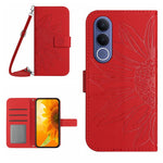 Skin Feel Custodia per telefono in pelle con flip in rilievo Sun Flower con cordino, For vivo V70 FE 5G, For vivo V70 5G Global / V70 Elite 5G