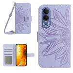 Skin Feel Custodia per telefono in pelle con flip in rilievo Sun Flower con cordino, For vivo V70 FE 5G, For vivo V70 5G Global / V70 Elite 5G