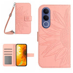 Skin Feel Custodia per telefono in pelle con flip in rilievo Sun Flower con cordino, For vivo V70 FE 5G, For vivo V70 5G Global / V70 Elite 5G