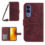 Skin Feel Custodia per telefono in pelle con flip in rilievo Sun Flower con cordino, For vivo V70 FE 5G, For vivo V70 5G Global / V70 Elite 5G