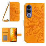 Skin Feel Custodia per telefono in pelle con flip in rilievo Sun Flower con cordino, For vivo V70 FE 5G, For vivo V70 5G Global / V70 Elite 5G