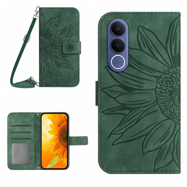Skin Feel Custodia per telefono in pelle con flip in rilievo Sun Flower con cordino, For vivo V70 FE 5G, For vivo V70 5G Global / V70 Elite 5G