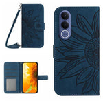 Skin Feel Custodia per telefono in pelle con flip in rilievo Sun Flower con cordino, For vivo V70 FE 5G, For vivo V70 5G Global / V70 Elite 5G