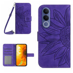 Skin Feel Custodia per telefono in pelle con flip in rilievo Sun Flower con cordino, For vivo V70 FE 5G, For vivo V70 5G Global / V70 Elite 5G