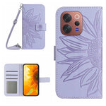 Skin Feel Custodia per telefono in pelle con flip in rilievo Sun Flower con cordino, For vivo V70 FE 5G, For vivo V70 5G Global / V70 Elite 5G