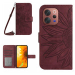 Skin Feel Custodia per telefono in pelle con flip in rilievo Sun Flower con cordino, For vivo V70 FE 5G, For vivo V70 5G Global / V70 Elite 5G