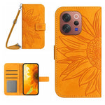 Skin Feel Custodia per telefono in pelle con flip in rilievo Sun Flower con cordino, For vivo V70 FE 5G, For vivo V70 5G Global / V70 Elite 5G