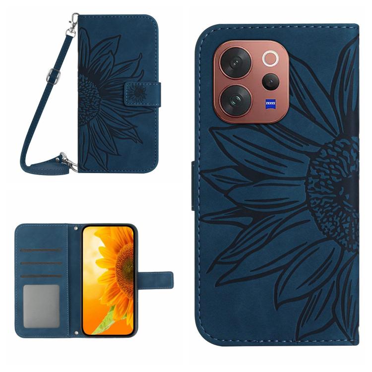 Skin Feel Custodia per telefono in pelle con flip in rilievo Sun Flower con cordino, For vivo V70 FE 5G, For vivo V70 5G Global / V70 Elite 5G