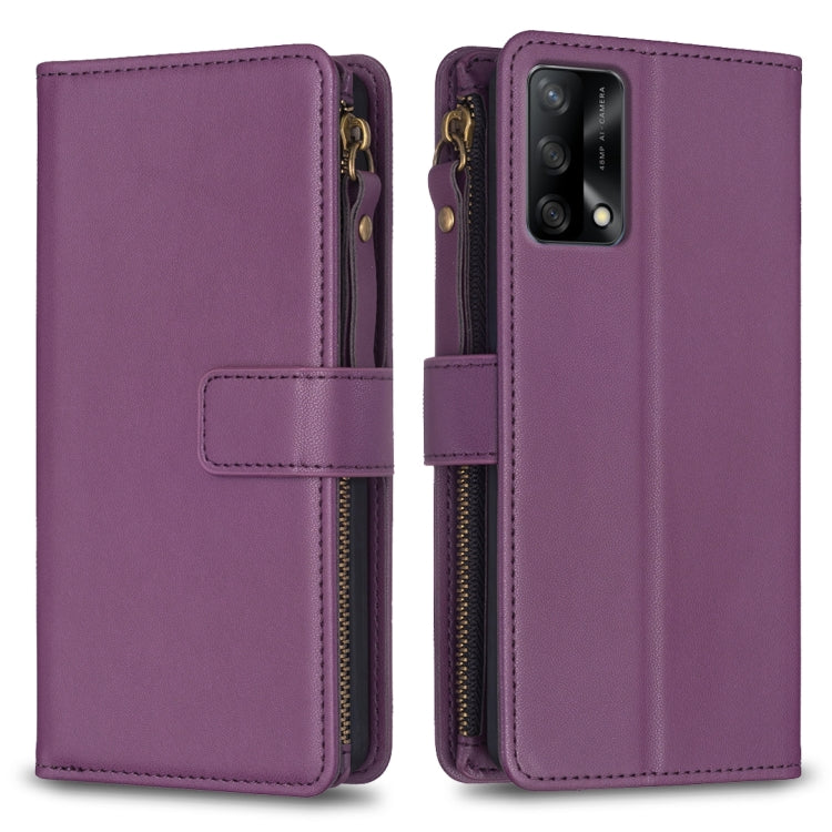 Custodia per telefono a conchiglia in pelle con portafoglio con cerniera a 9 slot per schede, For OPPO A94 5G / F19 Pro+ / Reno5 Z 5G, For OPPO A74 5G / A93 5G / A54 5G, For OPPO A74 4G / F19 4G, For OPPO A92 / A72 / A52