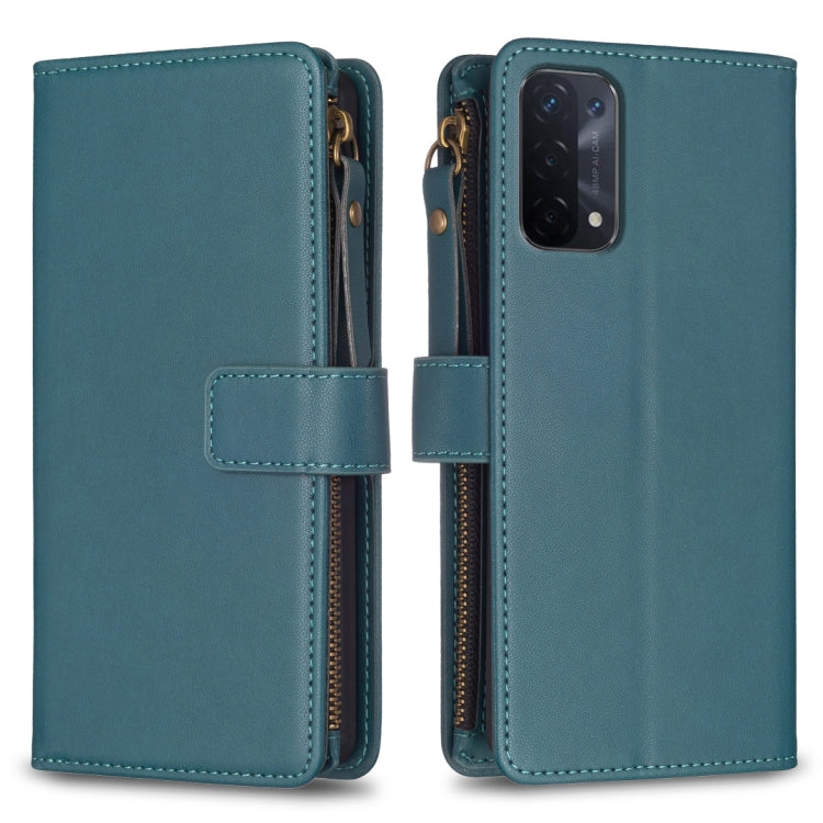 Custodia per telefono a conchiglia in pelle con portafoglio con cerniera a 9 slot per schede, For OPPO A94 5G / F19 Pro+ / Reno5 Z 5G, For OPPO A74 5G / A93 5G / A54 5G, For OPPO A74 4G / F19 4G, For OPPO A92 / A72 / A52
