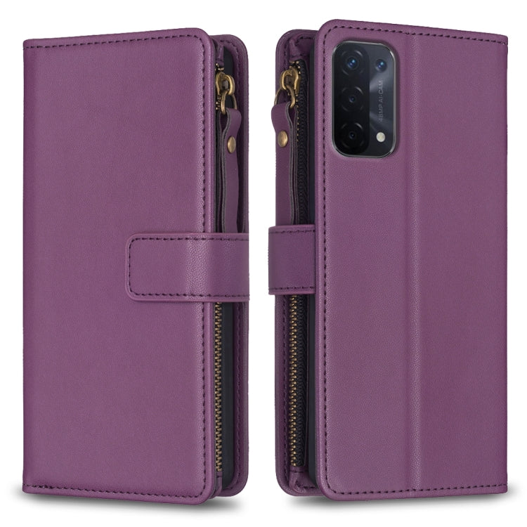 Custodia per telefono a conchiglia in pelle con portafoglio con cerniera a 9 slot per schede, For OPPO A94 5G / F19 Pro+ / Reno5 Z 5G, For OPPO A74 5G / A93 5G / A54 5G, For OPPO A74 4G / F19 4G, For OPPO A92 / A72 / A52