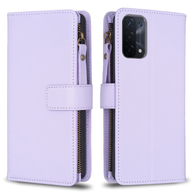 Custodia per telefono a conchiglia in pelle con portafoglio con cerniera a 9 slot per schede, For OPPO A94 5G / F19 Pro+ / Reno5 Z 5G, For OPPO A74 5G / A93 5G / A54 5G, For OPPO A74 4G / F19 4G, For OPPO A92 / A72 / A52
