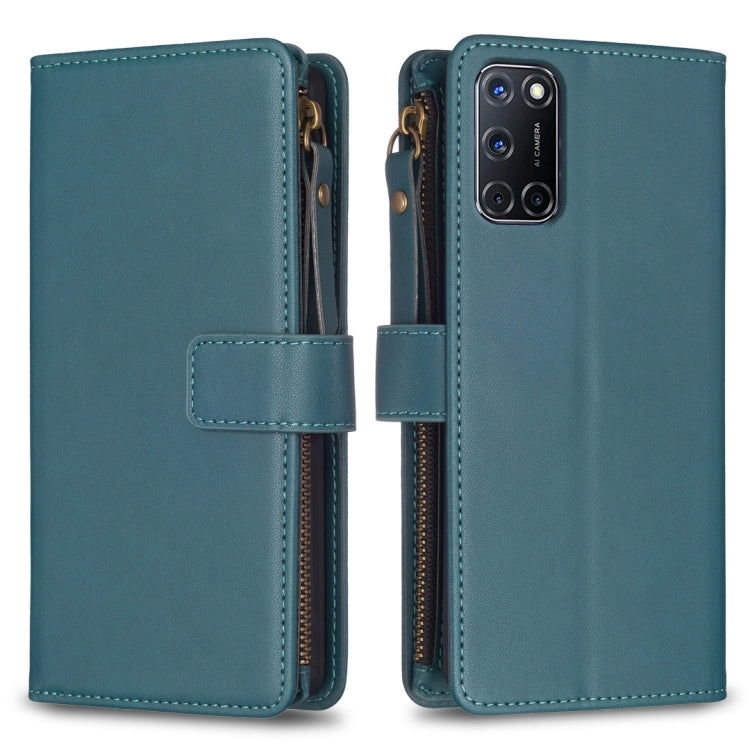 Custodia per telefono a conchiglia in pelle con portafoglio con cerniera a 9 slot per schede, For OPPO A94 5G / F19 Pro+ / Reno5 Z 5G, For OPPO A74 5G / A93 5G / A54 5G, For OPPO A74 4G / F19 4G, For OPPO A92 / A72 / A52
