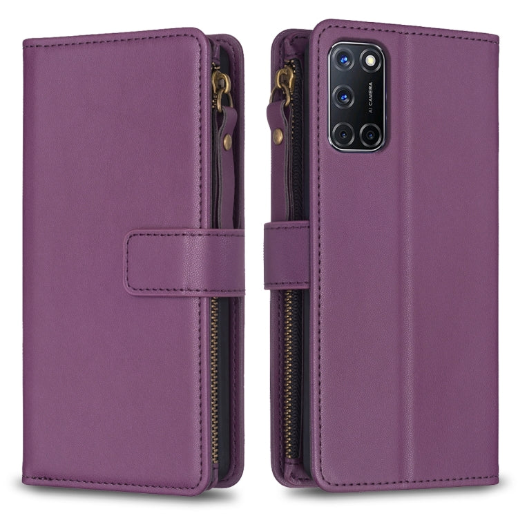 Custodia per telefono a conchiglia in pelle con portafoglio con cerniera a 9 slot per schede, For OPPO A94 5G / F19 Pro+ / Reno5 Z 5G, For OPPO A74 5G / A93 5G / A54 5G, For OPPO A74 4G / F19 4G, For OPPO A92 / A72 / A52
