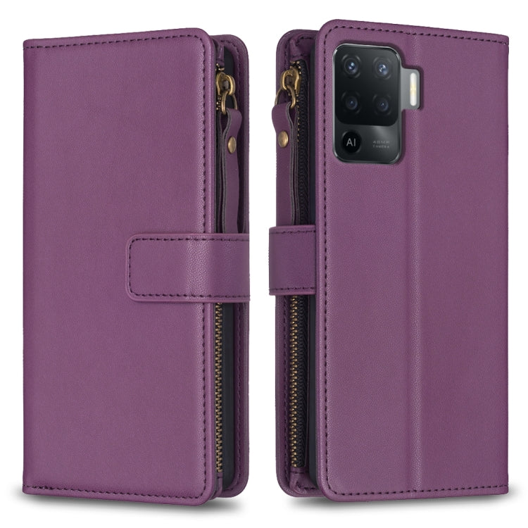 Custodia per telefono a conchiglia in pelle con portafoglio con cerniera a 9 slot per schede, For OPPO Find X6 Pro, For OPPO Find X6, For OPPO A96 5G / Reno7 Z, For OPPO A94 4G / Reno5 F / F19 Pro