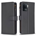 Custodia per telefono a conchiglia in pelle con portafoglio con cerniera a 9 slot per schede, For OPPO Find X6 Pro, For OPPO Find X6, For OPPO A96 5G / Reno7 Z, For OPPO A94 4G / Reno5 F / F19 Pro