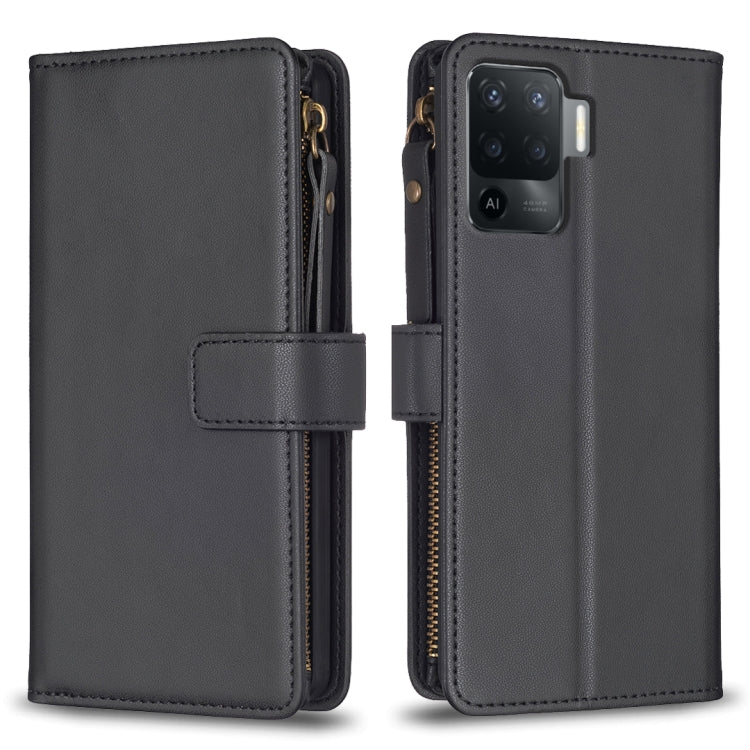 Custodia per telefono a conchiglia in pelle con portafoglio con cerniera a 9 slot per schede, For OPPO Find X6 Pro, For OPPO Find X6, For OPPO A96 5G / Reno7 Z, For OPPO A94 4G / Reno5 F / F19 Pro