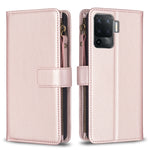 Custodia per telefono a conchiglia in pelle con portafoglio con cerniera a 9 slot per schede, For OPPO Find X6 Pro, For OPPO Find X6, For OPPO A96 5G / Reno7 Z, For OPPO A94 4G / Reno5 F / F19 Pro