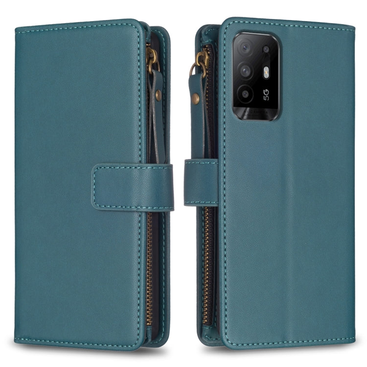 Custodia per telefono a conchiglia in pelle con portafoglio con cerniera a 9 slot per schede, For OPPO A94 5G / F19 Pro+ / Reno5 Z 5G, For OPPO A74 5G / A93 5G / A54 5G, For OPPO A74 4G / F19 4G, For OPPO A92 / A72 / A52