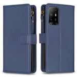 Custodia per telefono a conchiglia in pelle con portafoglio con cerniera a 9 slot per schede, For OPPO A94 5G / F19 Pro+ / Reno5 Z 5G, For OPPO A74 5G / A93 5G / A54 5G, For OPPO A74 4G / F19 4G, For OPPO A92 / A72 / A52