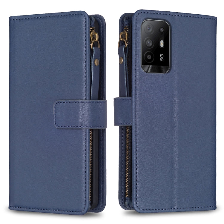 Custodia per telefono a conchiglia in pelle con portafoglio con cerniera a 9 slot per schede, For OPPO A94 5G / F19 Pro+ / Reno5 Z 5G, For OPPO A74 5G / A93 5G / A54 5G, For OPPO A74 4G / F19 4G, For OPPO A92 / A72 / A52