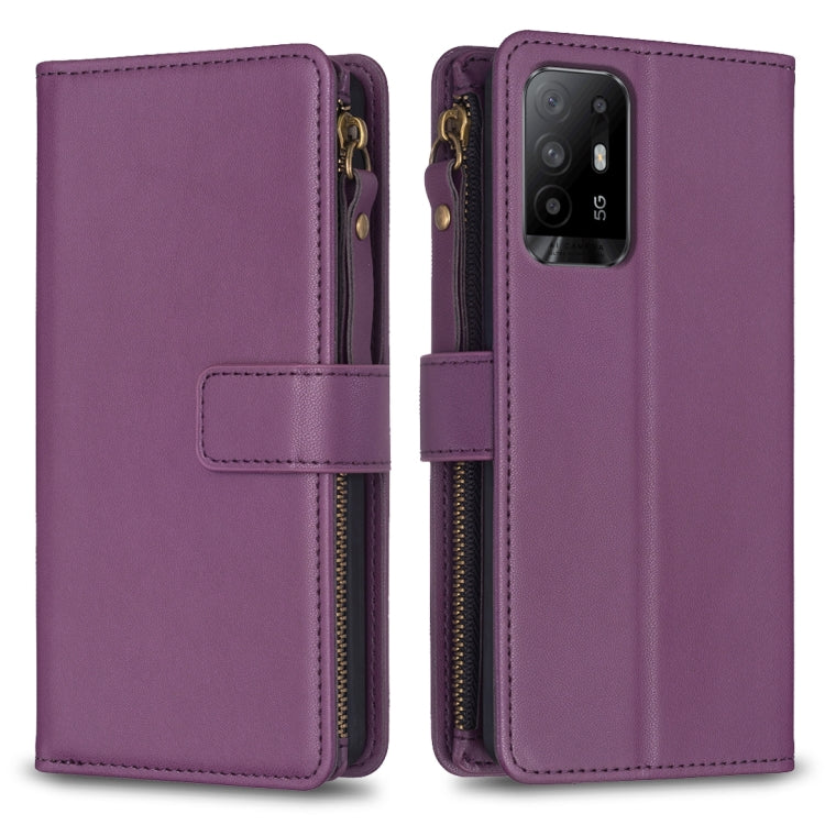 Custodia per telefono a conchiglia in pelle con portafoglio con cerniera a 9 slot per schede, For OPPO A94 5G / F19 Pro+ / Reno5 Z 5G, For OPPO A74 5G / A93 5G / A54 5G, For OPPO A74 4G / F19 4G, For OPPO A92 / A72 / A52