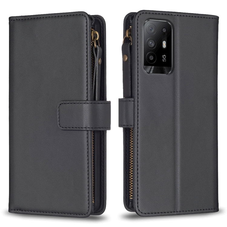 Custodia per telefono a conchiglia in pelle con portafoglio con cerniera a 9 slot per schede, For OPPO A94 5G / F19 Pro+ / Reno5 Z 5G, For OPPO A74 5G / A93 5G / A54 5G, For OPPO A74 4G / F19 4G, For OPPO A92 / A72 / A52