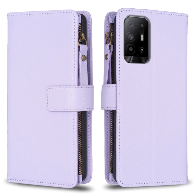 Custodia per telefono a conchiglia in pelle con portafoglio con cerniera a 9 slot per schede, For OPPO A94 5G / F19 Pro+ / Reno5 Z 5G, For OPPO A74 5G / A93 5G / A54 5G, For OPPO A74 4G / F19 4G, For OPPO A92 / A72 / A52