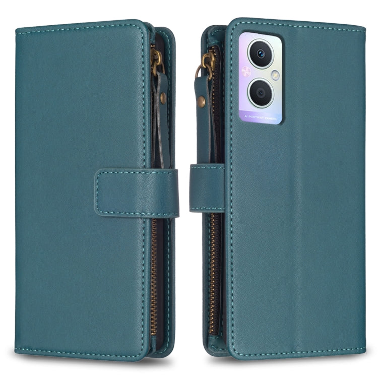 Custodia per telefono a conchiglia in pelle con portafoglio con cerniera a 9 slot per schede, For OPPO Find X6 Pro, For OPPO Find X6, For OPPO A96 5G / Reno7 Z, For OPPO A94 4G / Reno5 F / F19 Pro